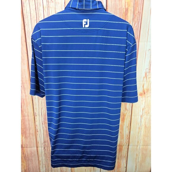 FOOTJOY FJ Men's Navy Striped Lisle Short-Sleeve Polo Golf Shirt Large - Picture 2 of 8